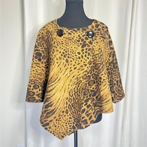 Jones New York Brown and Yellow Leopard Print Poncho